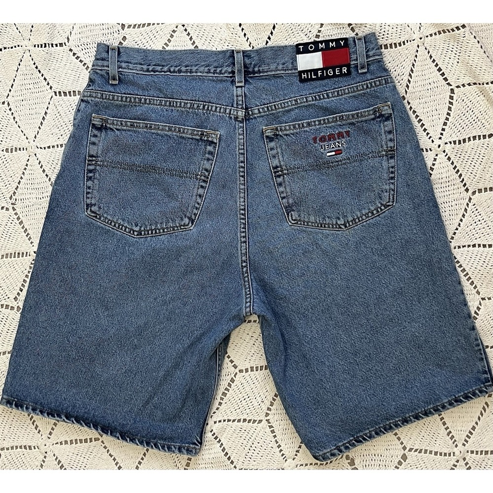 100% Cotton Vintage Tommy Hilfiger Denim Shorts Mens 36 USA 90s Baggy‎ Jean Y2K - Picture 2 of 8